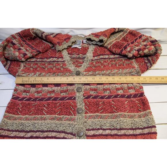 Sigrid Olsen Women's M Hand Knit Sweater Cardigan Multicolor Button-up V-Neck - Picture 7 of 10